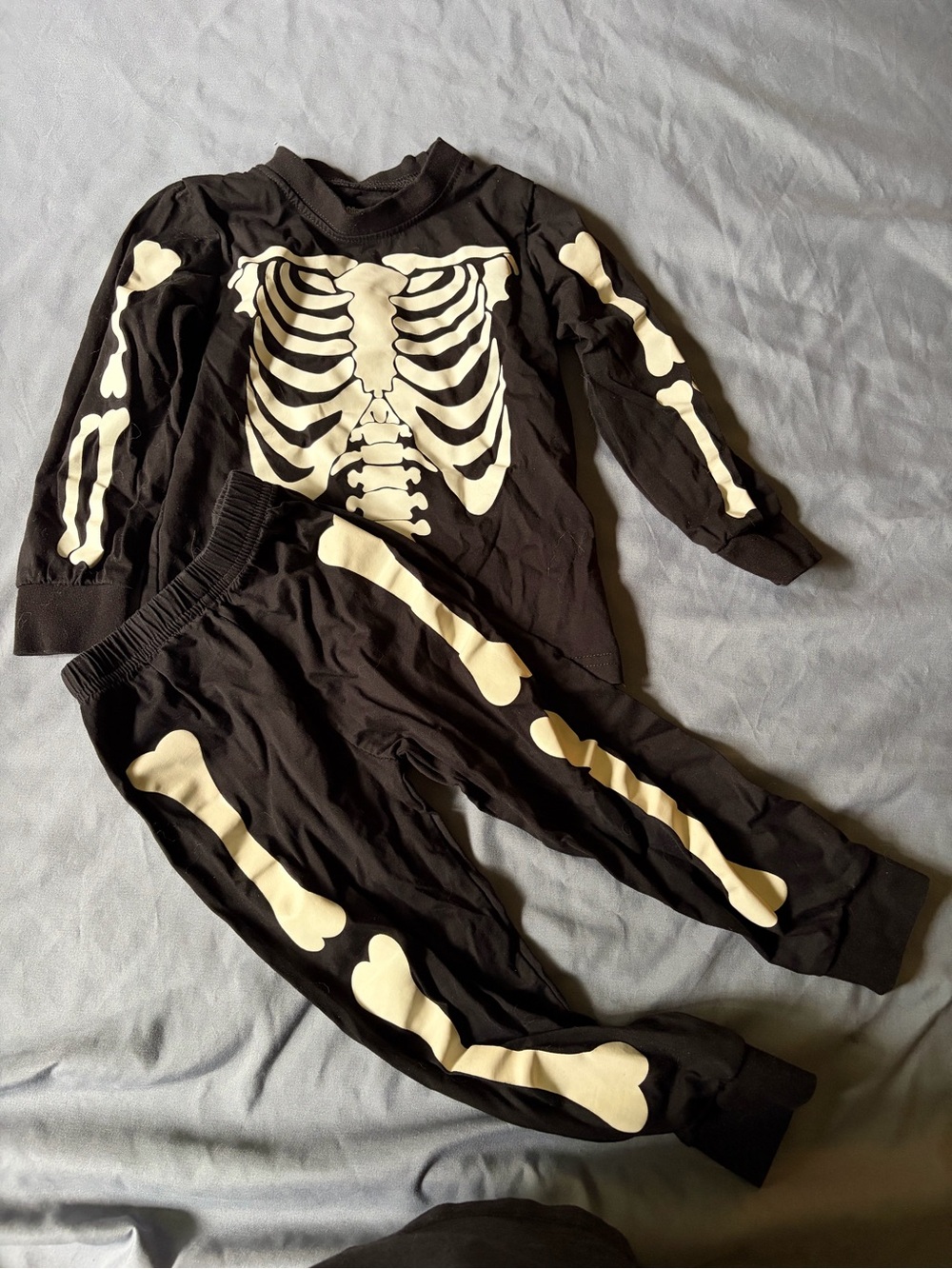 Kids Black Skeleton Costume Pajama Set - Glow Bone Print
